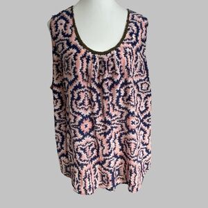 Sejour Silk Blend Beaded Neckline Light Casual Sleeveless Tank Blouse-Sz-22W